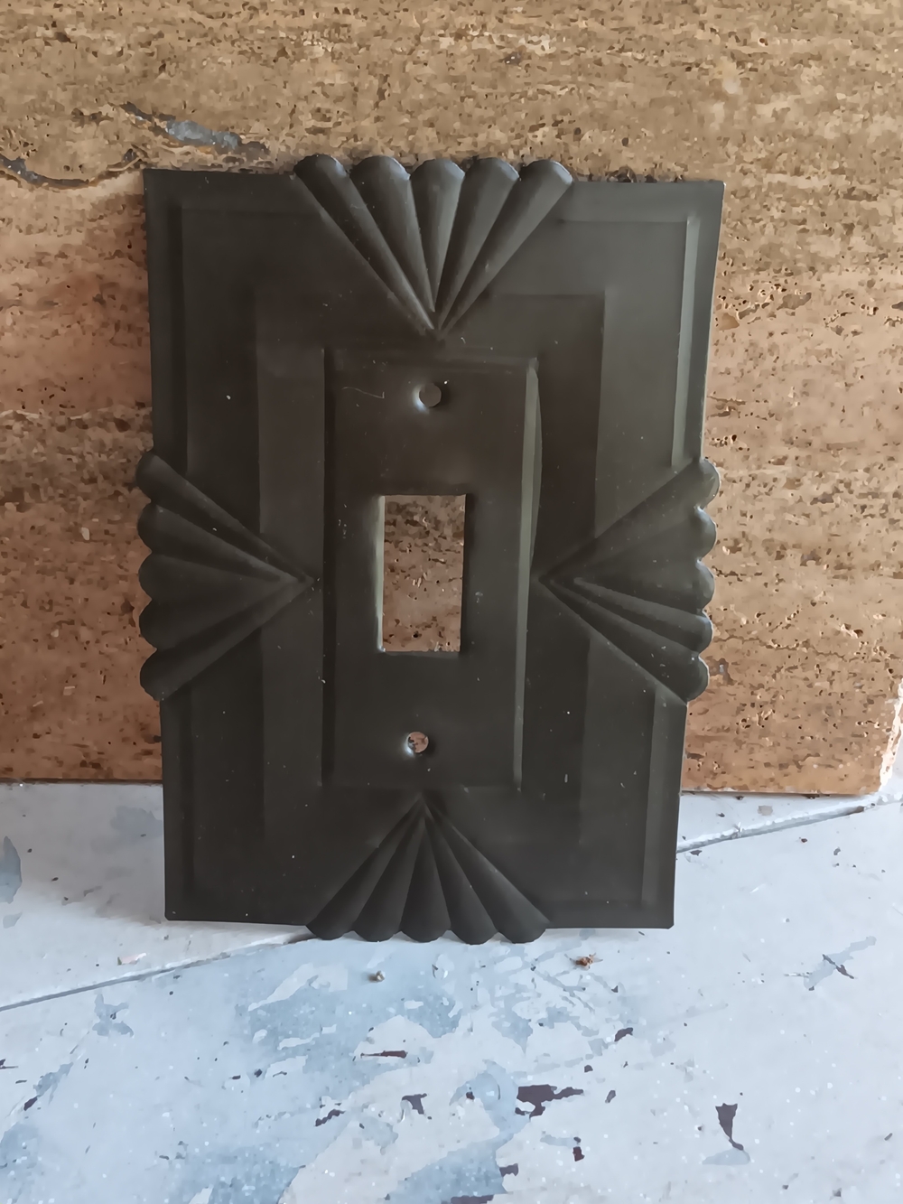 Vintage Mexican Tin Metal Bronze Color Single Toggle Switch Plate Cover